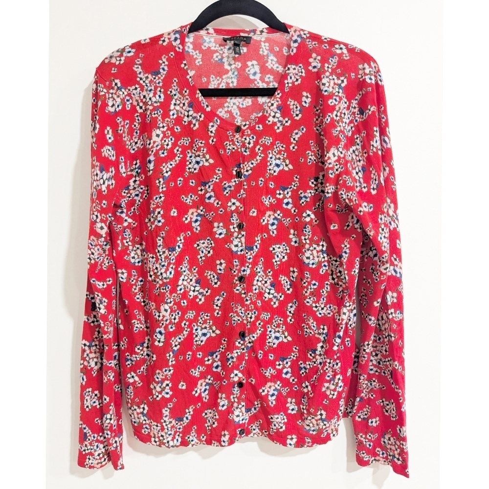 Escada Fine Knit Floral Cardigan
